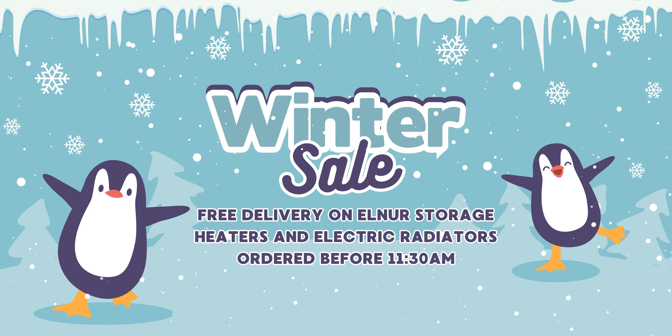 Winter Sale Banner 2024 - Free Delivery on Elnur Storage Heaters and Electric Radiators Ordered Before 11:30AM